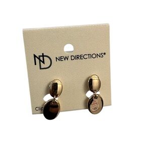 New Directions Women’s Shiny Gold 2 Tiered Clip-On Earrings NWT